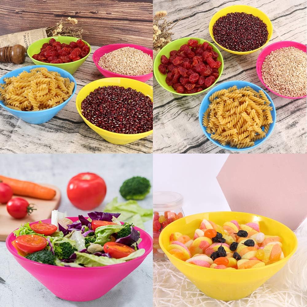 20 Ounce Plastic Bowls, Large Cereal Snack Bowls Unbreakable and Reusable Soup Bowls Salad Bowls, Kids Safe Toddler Bowls, Set of 9 in 9 Assorted Colors: Kitchen & Dining