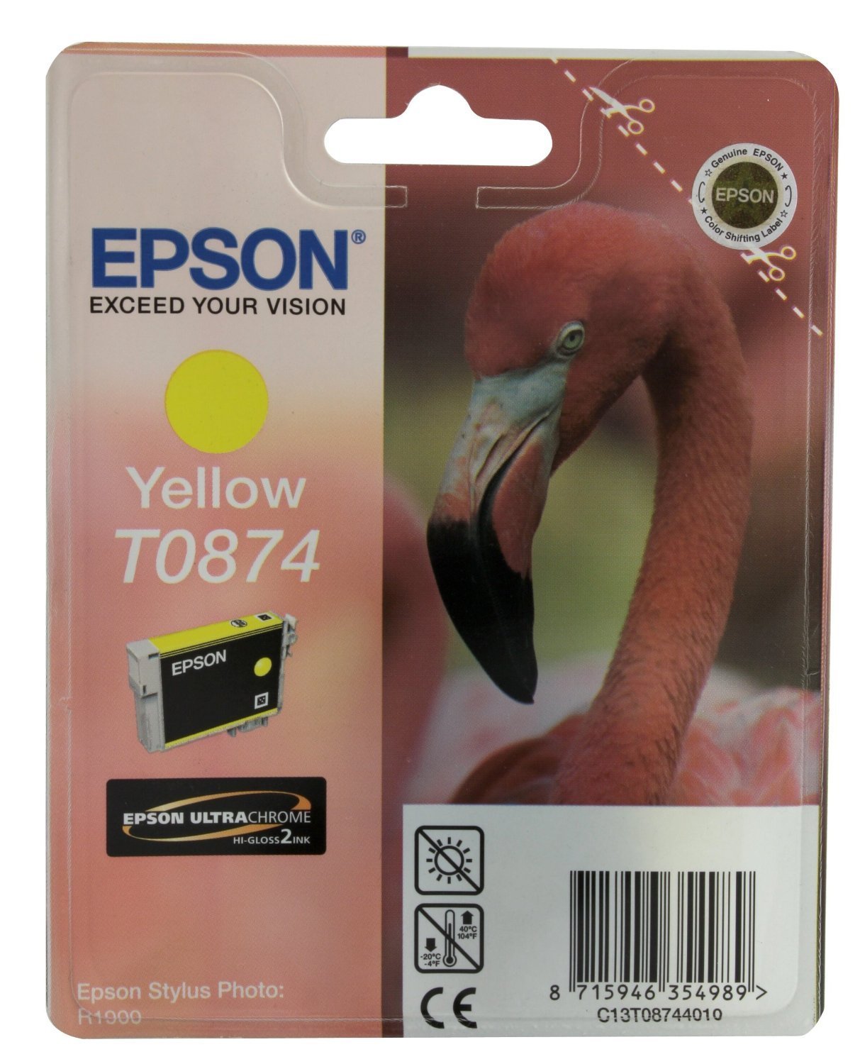 Epson Original T0874 UltraChrome Hi-Gloss2 Yellow Ink Cartridge, Genuine
