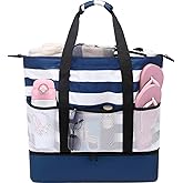 DSIUE Beach Bags with Cooler - Waterproof Sandproof Tote for Women - Large Pool Gym Travel Bag