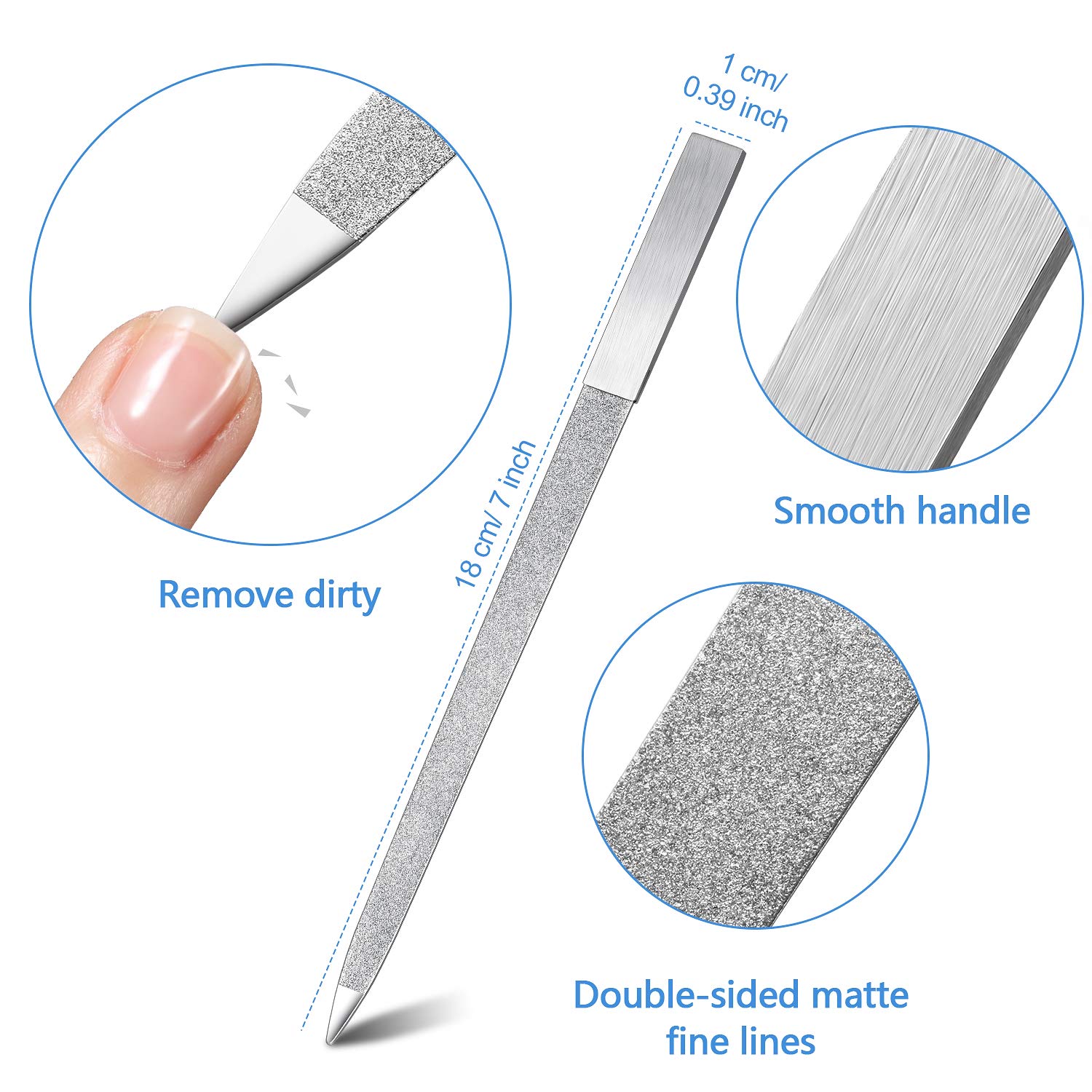 3 Pieces Diamond Nail File Set Stainless Steel Double Side Nail File Metal Sapphire Buffer File Manicure Files for Salon Home and Travel : Beauty