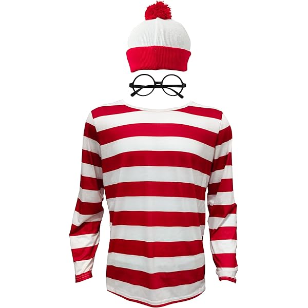 Where is Wally Kit Adult Red White Hat Knitted Scarf Glasses Instant C