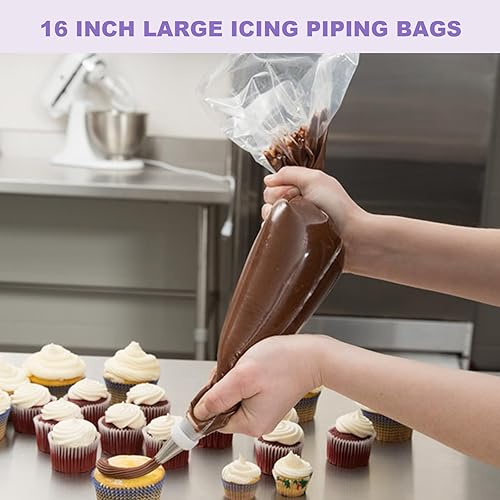 firstake Large Piping Bags 100pcs 16 Inch Disposable Piping Bags and Tips  Set, Thickened Plastic Piping Bags