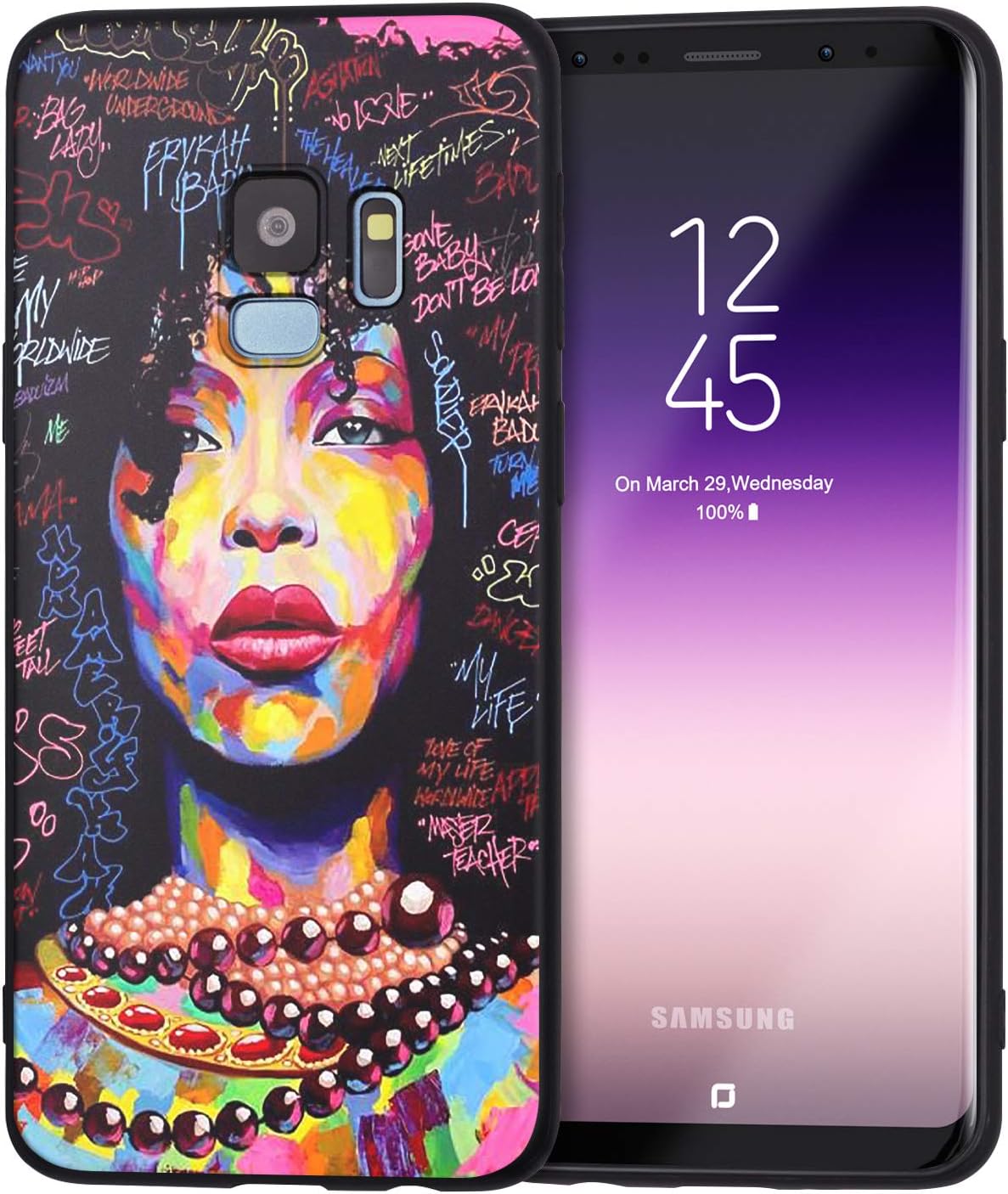 XIX Samsung Galaxy S9 Case African American Afro Girls Women Slim Fit Shockproof Bumper Cheap Cell Phone Accessories Thin Soft Black TPU Protective Samsung Galaxy S9 Cases (01)