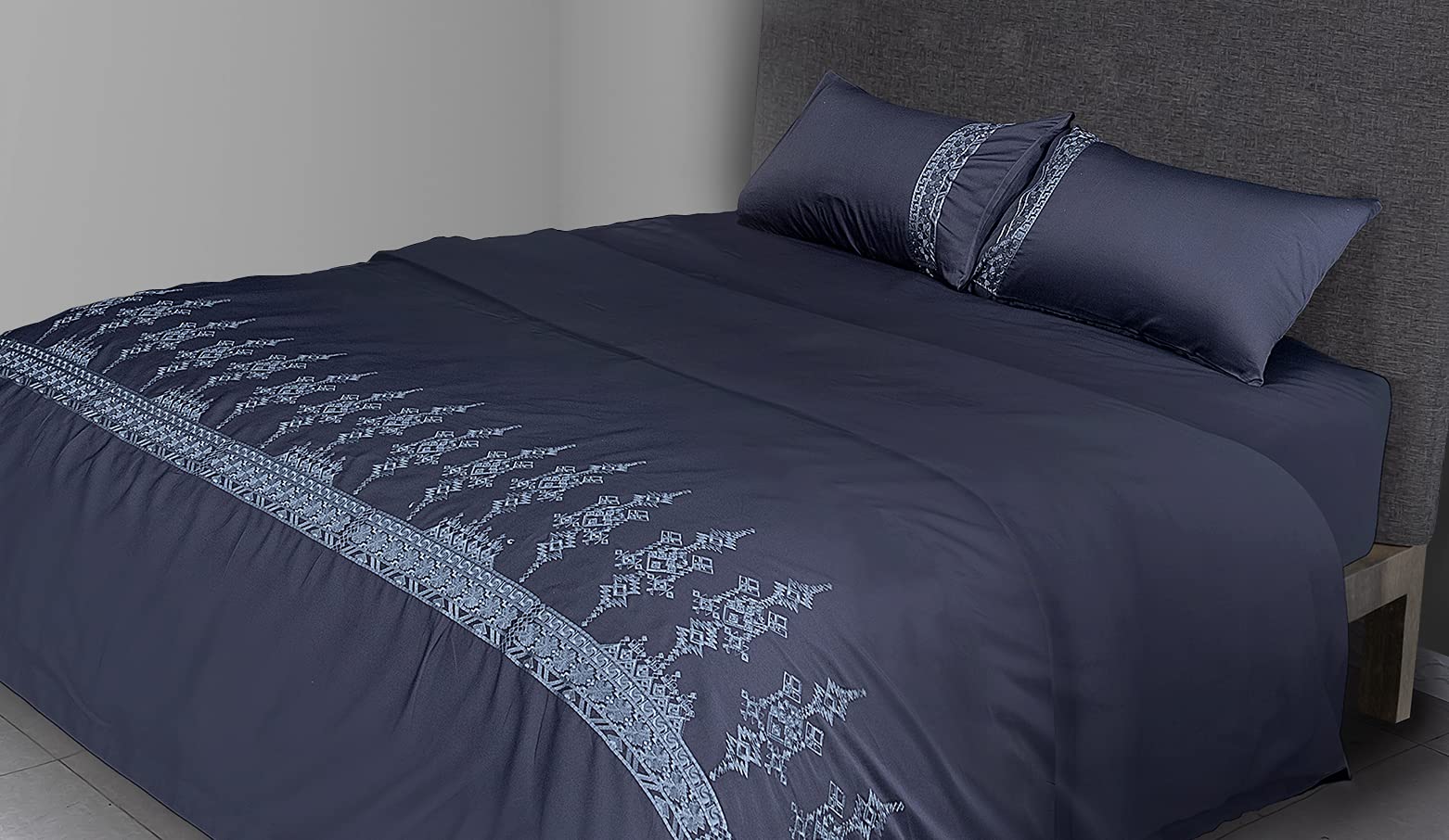 FLAX LINEN 4-Piece Super King Duvet Set, Ancient Silver Collection, 400 TC Long Staple Organic Egyptian Cotton Bedding, Includes 1 Duvet Cover + 1 Fitted Sheet + 2 Pillowcases, Grey