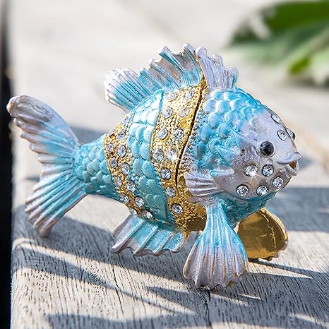 Amazon クリスタルサカナジュエリーボックス 青色金魚置物オーナメント 女性大好き可愛いプレゼント アクセサリーボックス ジュエリー収納 オンライン通販