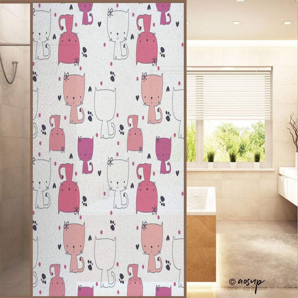 ShopHM Window Film, Cat Anti UV Static Cling Stained Glass Film Sticker - Economic Translucent - 60x120cm (W23.6 xH47.2)