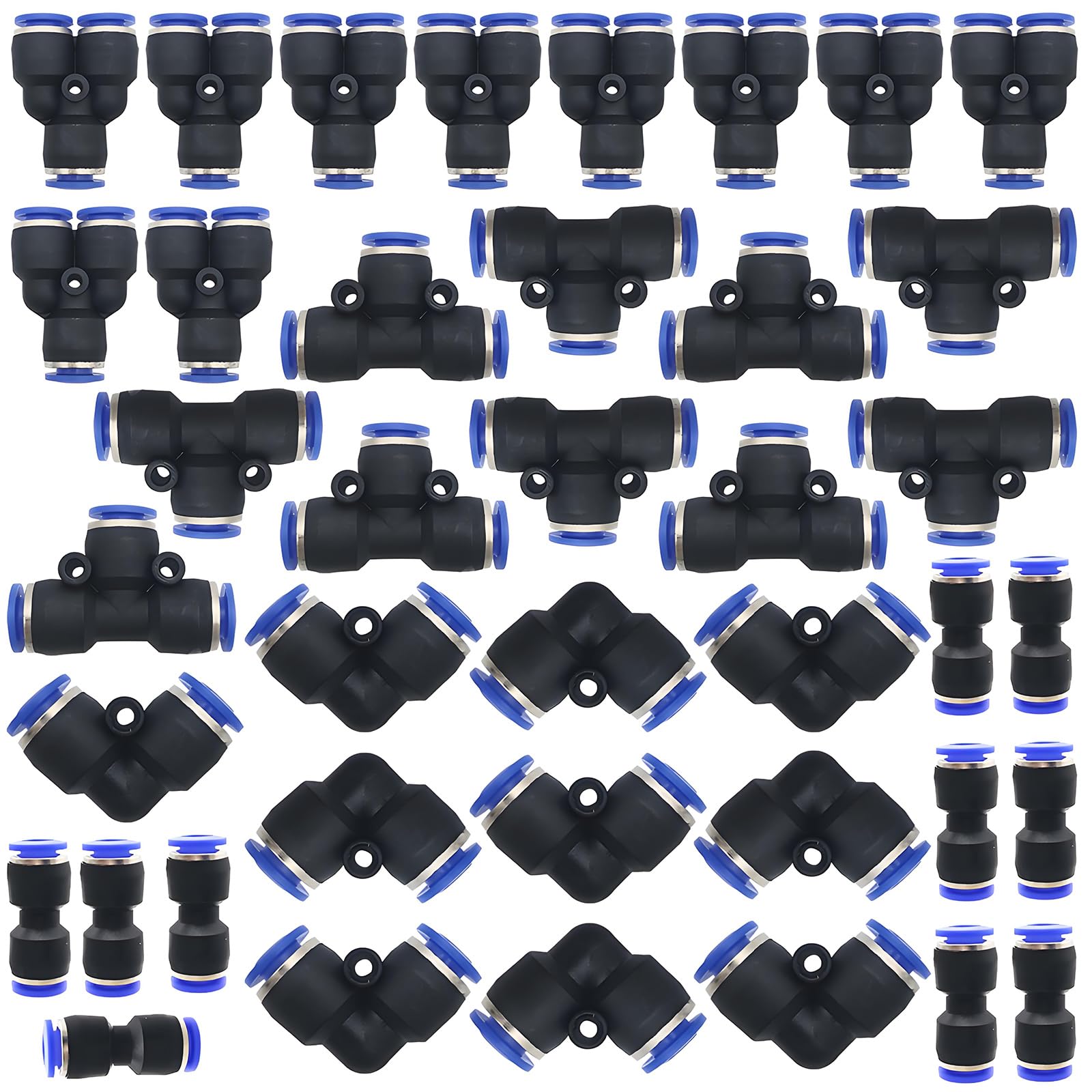 Pneumatic Plug-in Fitting, Dujelixa Hose with Push-in Fitting(40pcs 6mm: Combination Type Y+T+I+L), Plastic Diameter 1/4 Inch to Connect Hose Connection