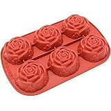 Freshware CB-205RD 6-Cavity Rose Shape Silicone Mold for Homemade Soap, Cake, Cupcake, Bread, Muffin, Pudding, Jello, and More