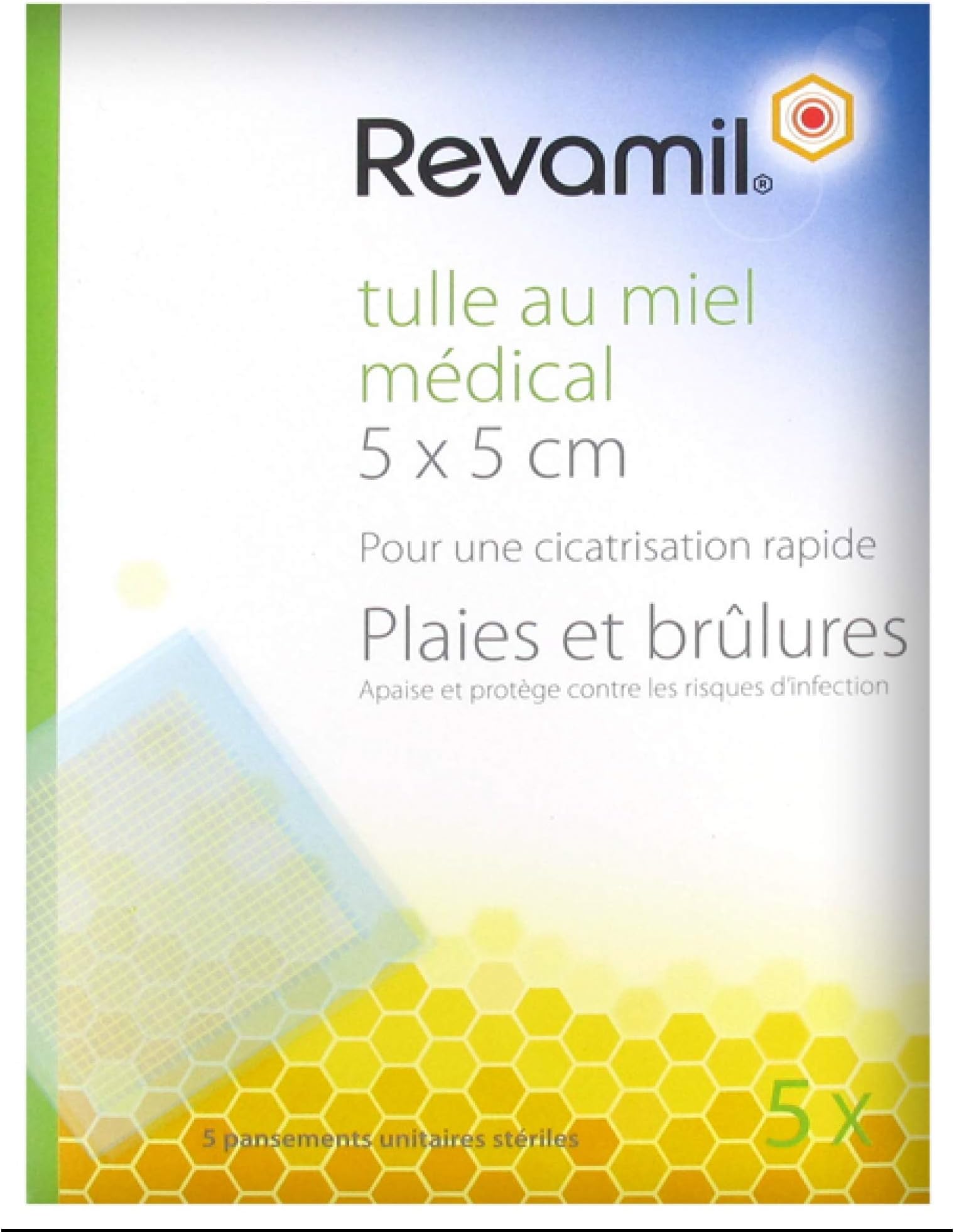 RevamilMedical Honey Tulle 5x5cm Wound Dressing, 5 Sterile Units