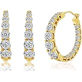 Amazon Essentials Platinum or Gold-Plated Sterling Silver Infinite Elements Zirconia Graduated Hoop Earrings, 1" Diameter , (previously Amazon Collection)