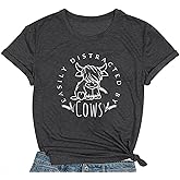 COMIZI Cow Lover Shirts for Women Easily Distracted by Cows Tshirt Western Country Farm Life Tee Tops