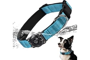 FURRIGO AirTag Dog Collar, IP68 Waterproof Air Tag Dog Collar Holder, Reflective, Ultra-Durable, Comfortable Padded, Heavy Duty Dog Collars for Small Medium Large Dogs (L (14.8"-20.3"), Blue)