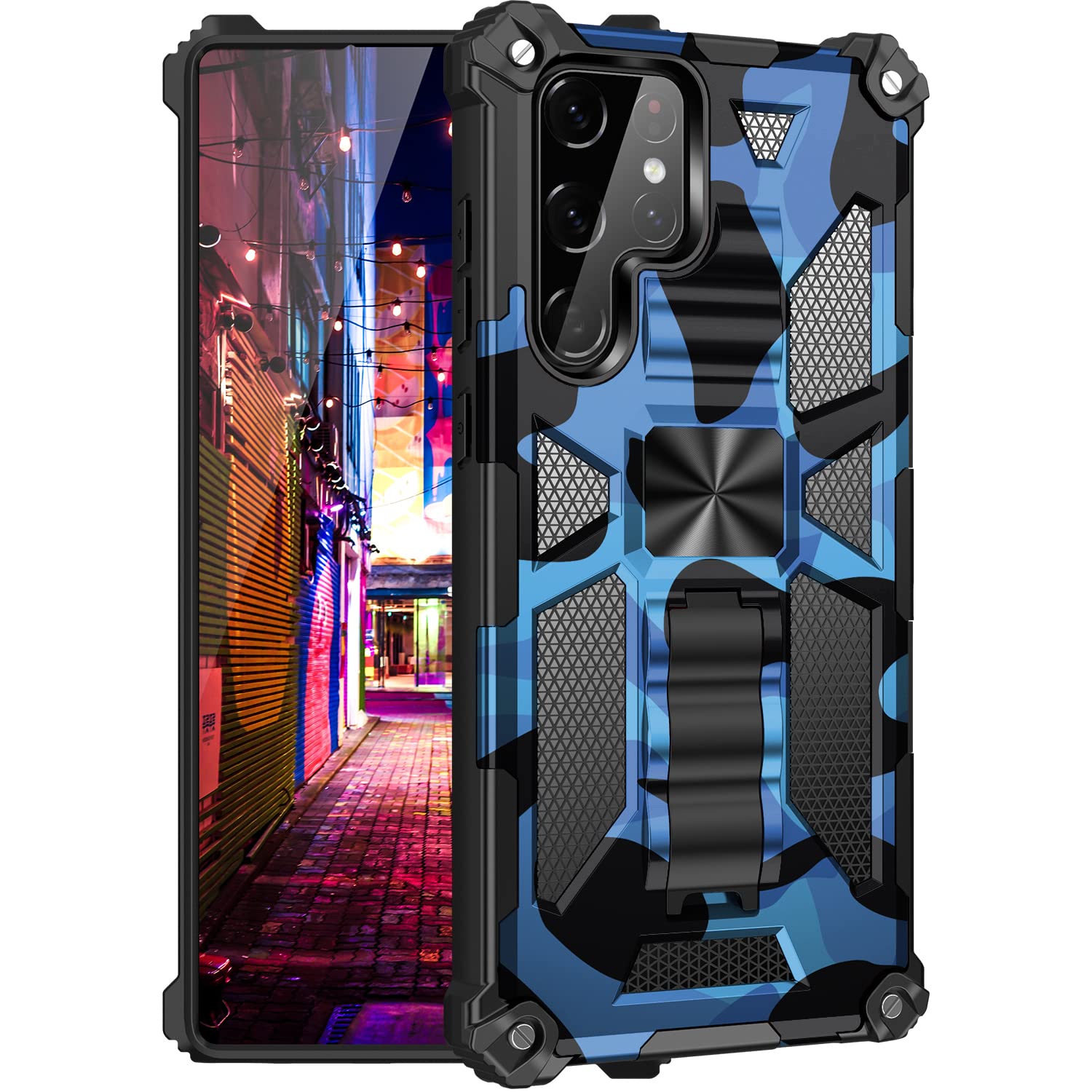 Photo 1 of Monwutong Phone Case for Samsung Galaxy S22 Ultra (Not fit S22),Army Camouflage Case with Military Grade Protection Drop-Tested and Built-in Kickstand Cover for Samsung Galaxy S22 Ultra MC Dark Blue