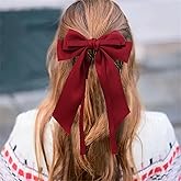 Sttiafay Hair Ribbons Bow Clips Large Satin Bow Barrettes Silky Satin Hair Bow Clips Red Bowknot Hair Clip Long Tail Bow Hair Accessories Silky Hair Ribbon Barrettes