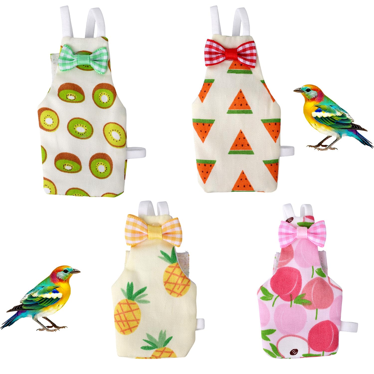 Photo 1 of 4pcs Bird Diapers, Reusable Parrot Nappy Clothes Adjustable Cotton Waterproof Harness Flight Suits Washable Cute Bow Costume for Cockatiels, Conures, Pigeons and Small Pet Birds