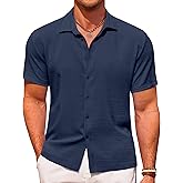 COOFANDY Men's Casual Short Sleeve Button Down Shirt Textured Summer Beach Shirt