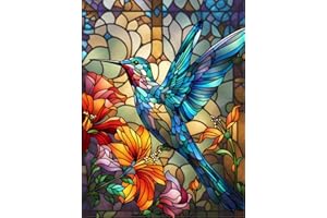 DIYGEMDOT Hummingbirds Diamond Painting Kits for Adults, Stained Glass Diamond Art Kits for Adults and Beginners, DIY Full Drill Diamond Dots 5D Gem Art and Crafts Home Wall Decor (12x16 inches)