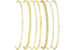 Amicon Gold Bracelets for Women,Dainty 14K Gold Plated Stack Set Trendy Stackable non tarnish Paperclip Chain Bracelets Gold Jewelry Sets Gifts for Women
