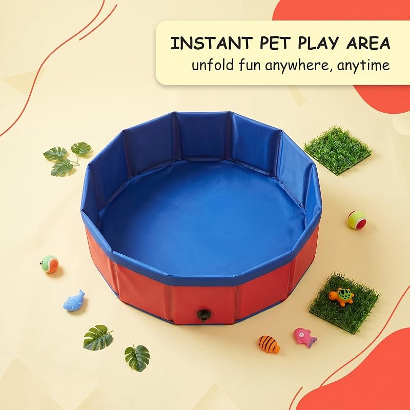 1 Piscine pour chats pliable en PVC, 30x10 cm, rouge, sans gonflage, idéale pour chat et petits animaux, facile à ranger