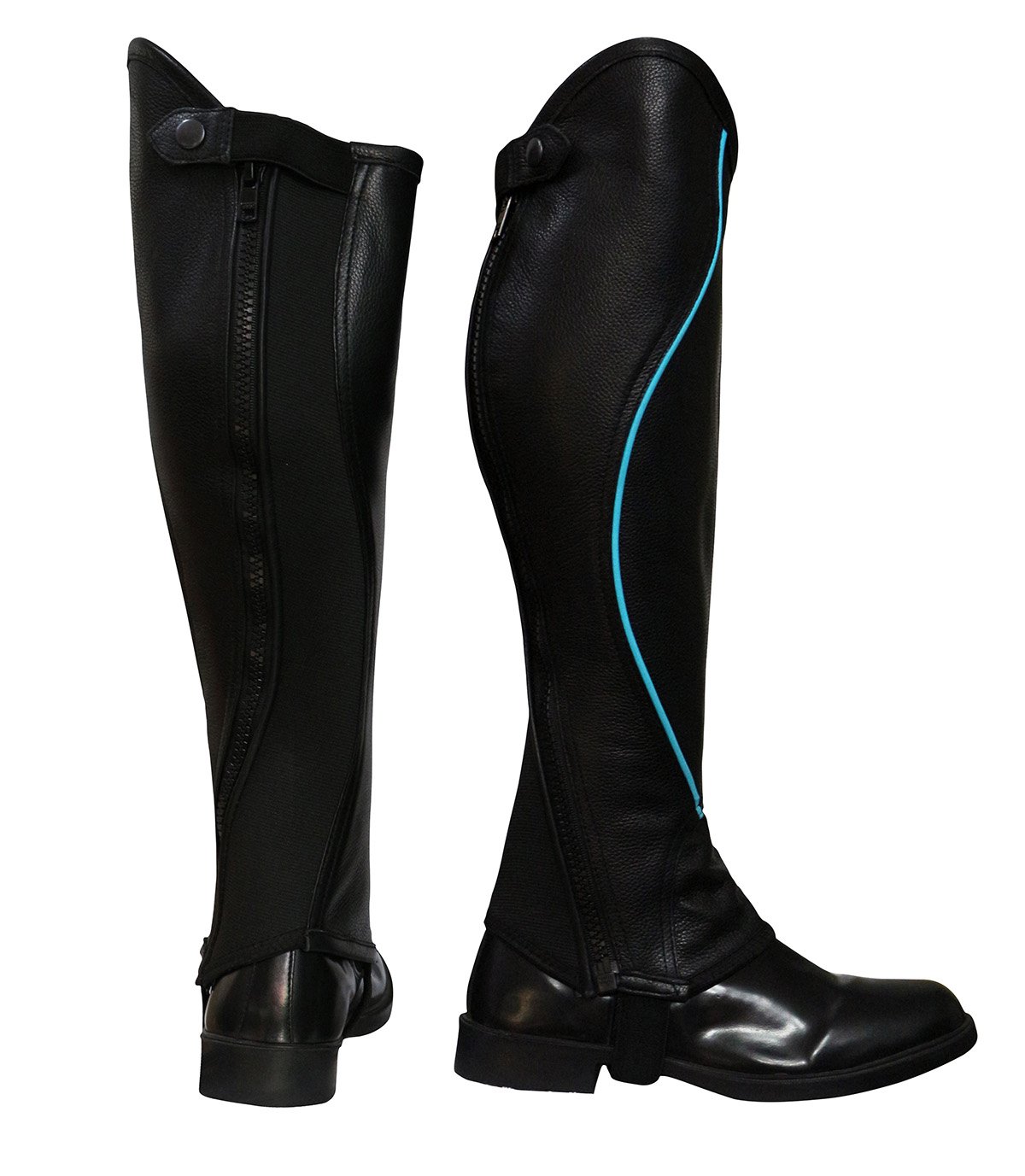 Riders Trend 10067190 Leather Gaiter Super Grip 2-tone Natural Leather Grain Gaiter - Black/Turquoise, XXLS = Calf-47 x Height-44 cm