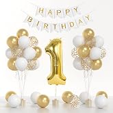 Yumiche First Birthday Decorations for Boy Girl, Gold 1 Balloon Party Set | 40 Inch Gold 1 Balloon, Gold White Latex Balloons