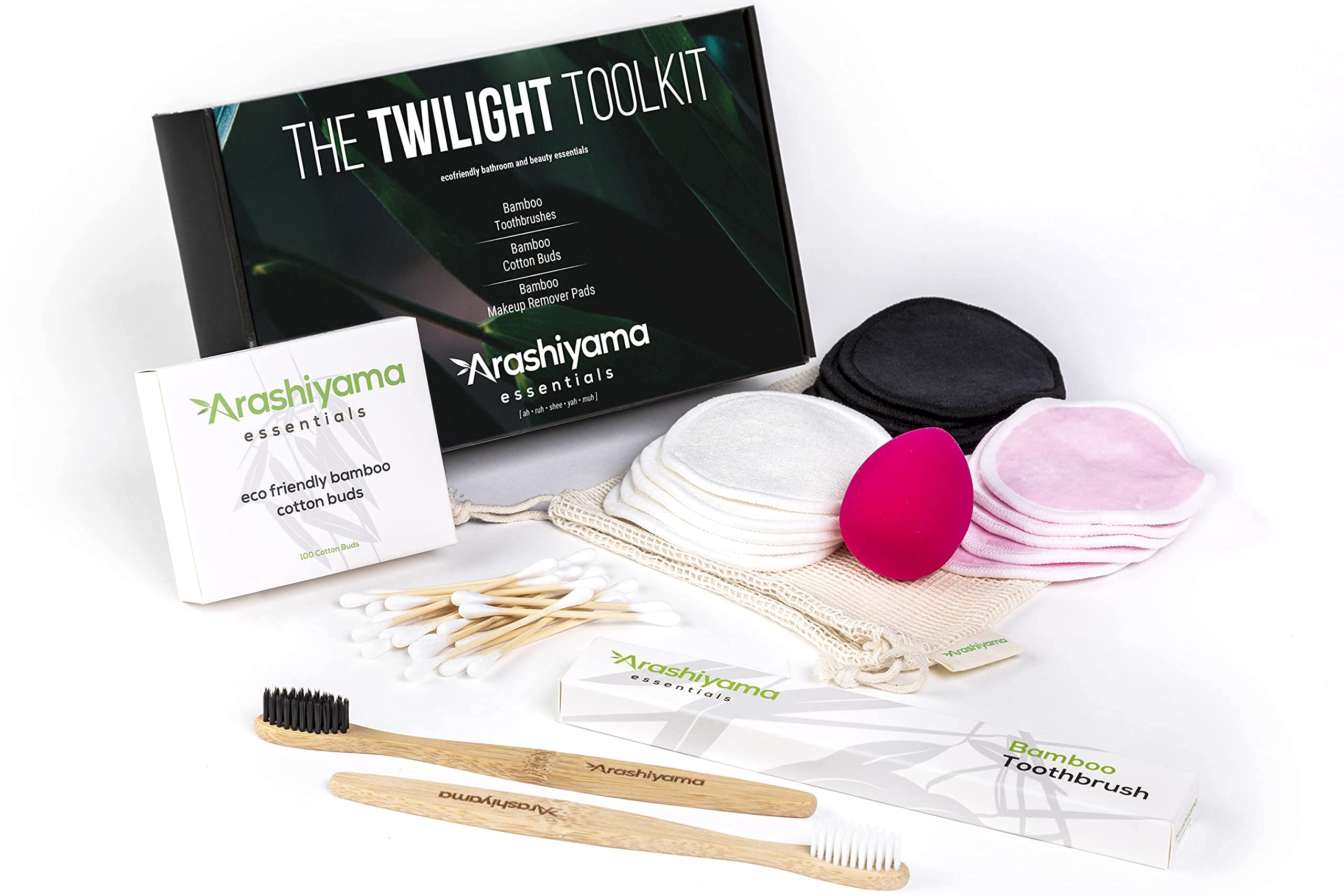 Arashiyama® Twilight Toolkit I 15 Reusable Bamboo Makeup Remover Pads, Toothbrushes and more I Everyday beauty essentials | FREE Laundry Bag included