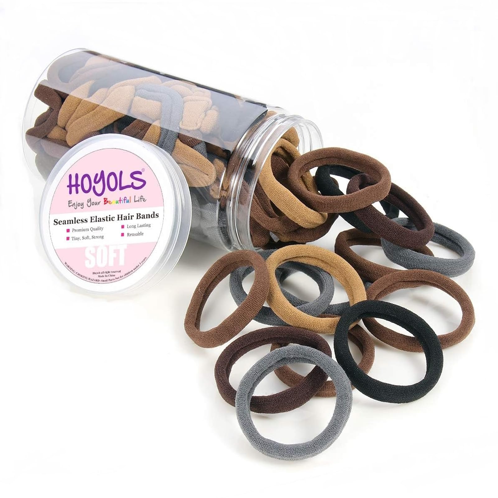 Soft Thick Seamless Cotton Hair Ties, Ponytail Scrunchies Head bands No Damage Crease for Women Girls Kids Poncytail Holder 100 Pieces (Brunette Brown Set)