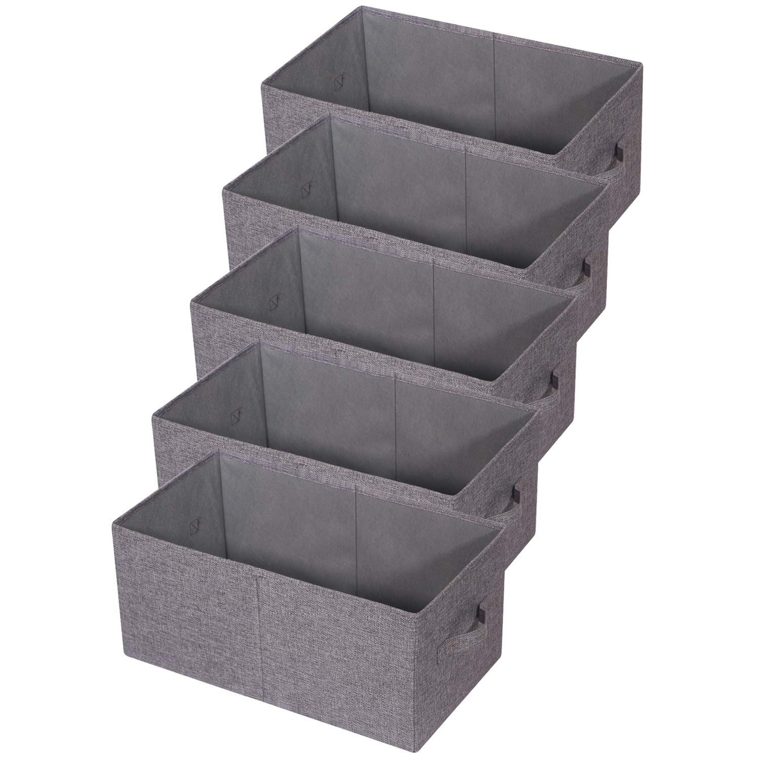 Photo 1 of TENABORT Set of 5 Closet Organizer Bins with Handle, Fabric Foldable Storage Baskets Cloth Box Containers for Shelves Home Office Clothes Clothing, Gray, Jumbo