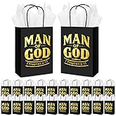 Sweetude 25 Set Christian Gifts Bags Bulk Man of God Church Bags with Tissue Paper Reusable Religious Man of God Treat Bag with Handles for Men Father Pastors