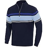 EKLENTSON Men's Quarter Zip Pullover Sweater Striped Knitted Turtleneck Pullover Winter Golf Sweater