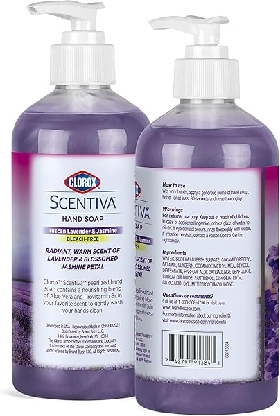 CLOROX SCENTIVA LIQUID HAND SOAP, TUSCAN LAVENDER & JASMINE SCENT – BLEACH-FREE SCENTED HAND HAND WASH WITH ALOE VERA & PROVITAMIN B5 FOR KITCHEN OR BATHROOM, 14 FL OZ – 2 PACK