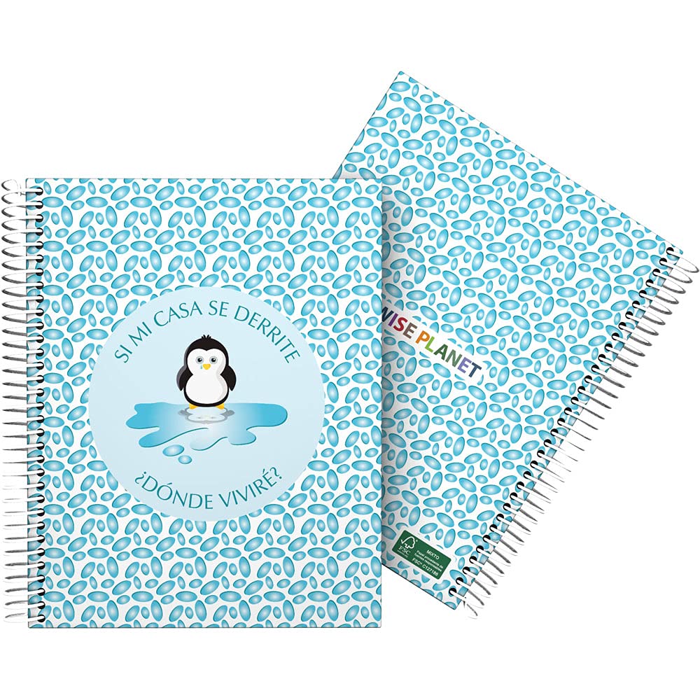 Grafoplás 16512631 A5 Notebook, Spiral, Hard Cover, Lined Cardboard, 5 x 5, FSC Certified, Wise Planet Collection, Penguin