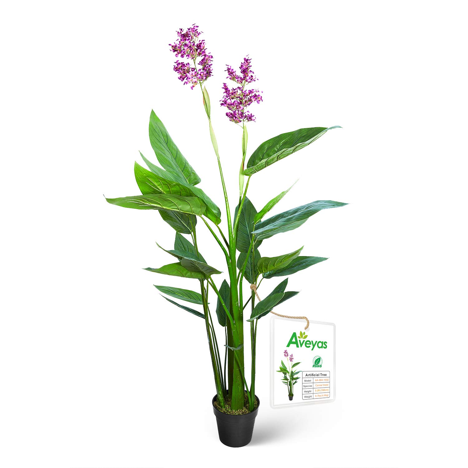 Photo 1 of Aveyas 5ft Artificial Canna Violet Tree with Flowers for Home Decor, 5 Feet Faux Tropical Plant Fake Silk Trees with Pot for Indoor Outdoor House Porch Living Room Office (5 ft Tall)