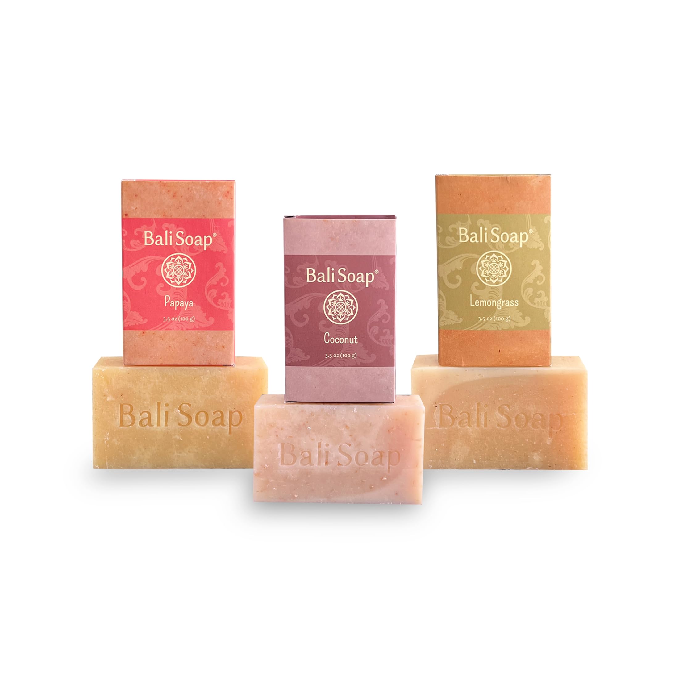 Bali Soap - Natural Soap Bar Gift Set, 3 pc Variety Pack, Papaya - Cinnamon - Lemongrass, Face or Body Soap, Best for All Skin Types, For Women, Men & Teens, 3.5 Oz each
