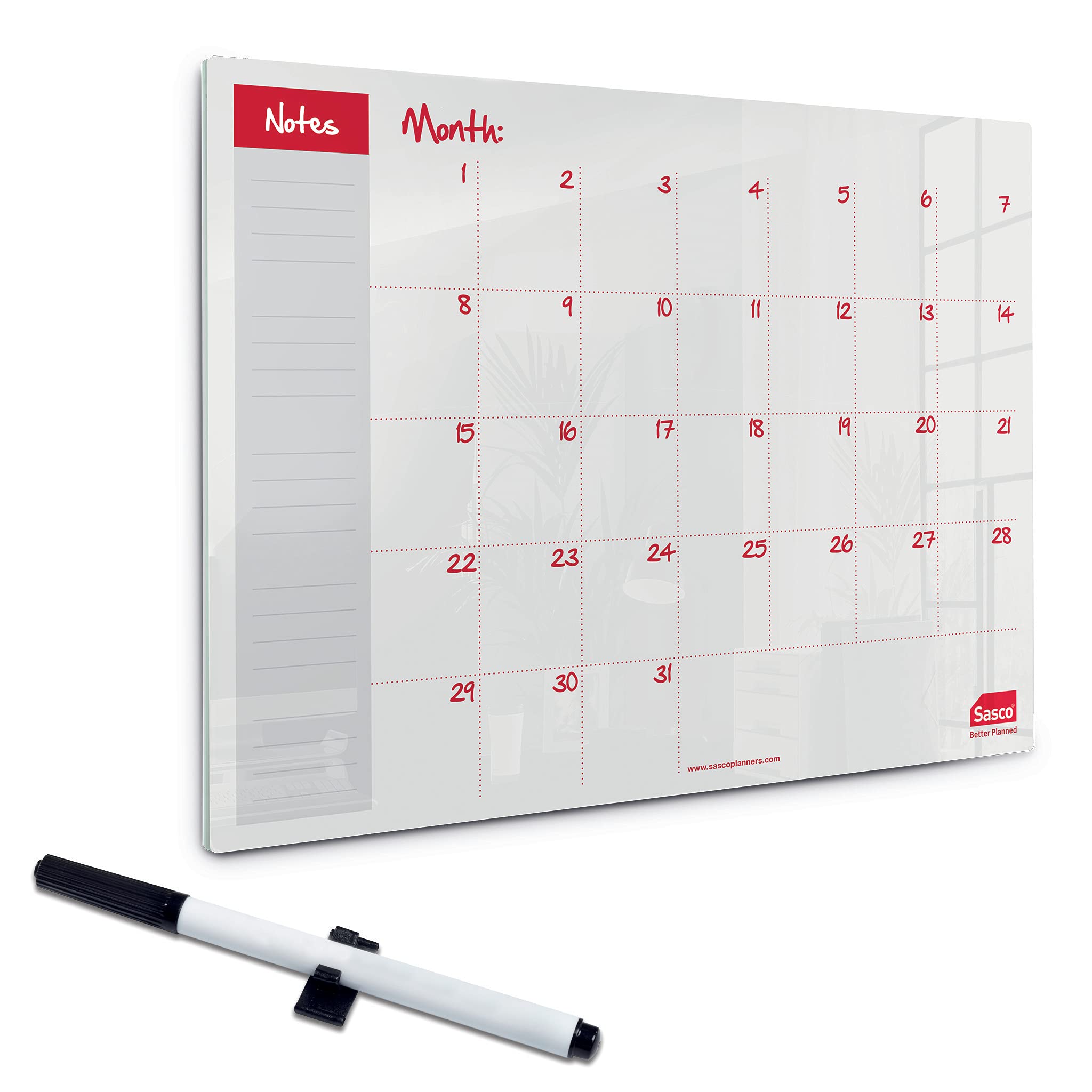 Sasco Semi Transparent Acrylic Mini Whiteboard Monthly Planner, Desktop, Frameless, Dry Erase, 600 x 450, Includes Whiteboard Pen, 2410186