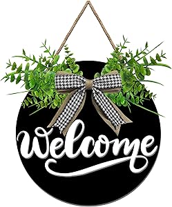 Rabbitable Welcome Wreath for Farmhouse Front Porch Decor, Rustic Wooden Door Hangers Outdoor Hanging Vertical Sign-Welcome Sign in Front Door Christmas Housewarming Holiday Gift for Home Decoration