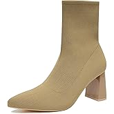 SICARE Knit Ankle Boots for Women Chunky Block Heel Chelsea Boot Stretchy Breathable Knit Sock Booties for Fall Slip On Comfortable Winter Bootie 2024 Trendy