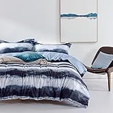 MILDLY 100% Long-Staple Cotton Duvet Cover Set Navy & White Striped Watercolor Pattern Printed Comforter Cover 3pcs, Ultra Soft & Breathable Bedding Set