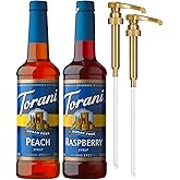 Torani Sugar Free Raspberry Syrup and Sugar Free Peach Syrup Variety 2-Pack, Flavored Syrups for Drinks, Pumps Included, 25.4 Fl Oz Ea