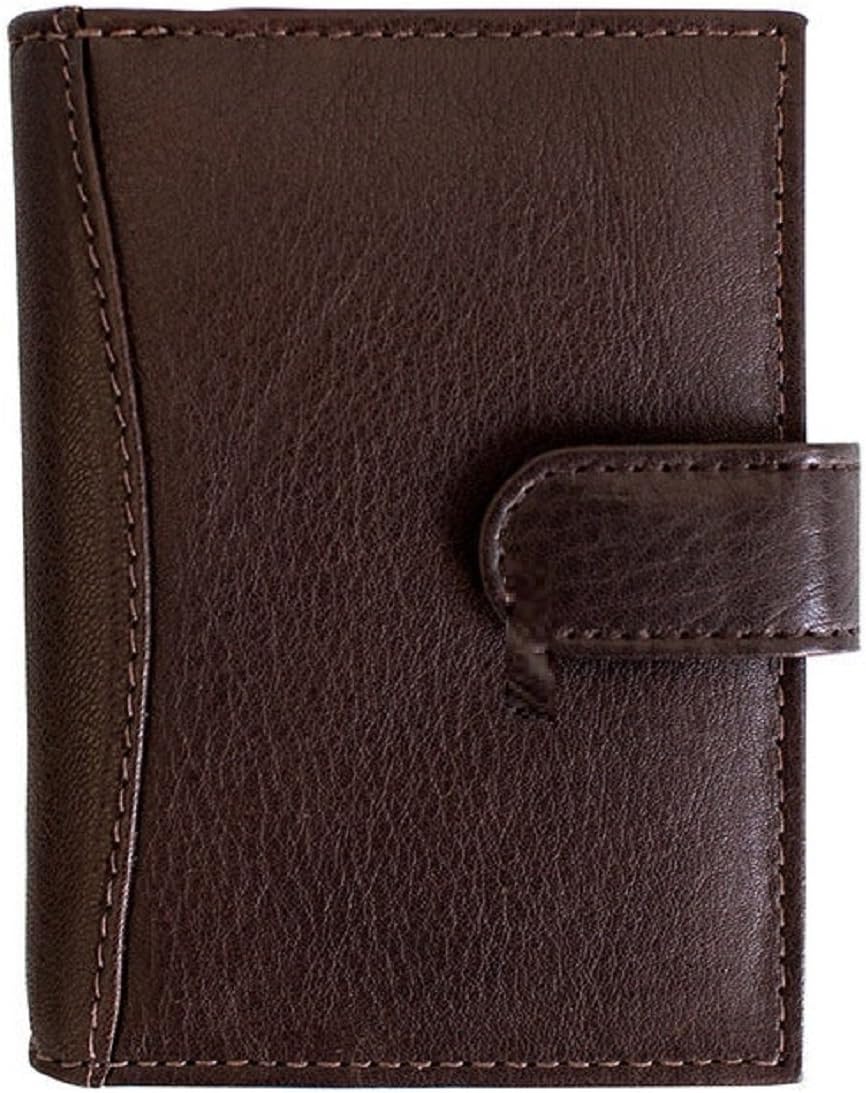 Genuine Soft Leather Credit Card Holder Wallet - 20 Clear Plastic Pockets - 4 Further Card Slots-Black/Coffee (Coffee)
