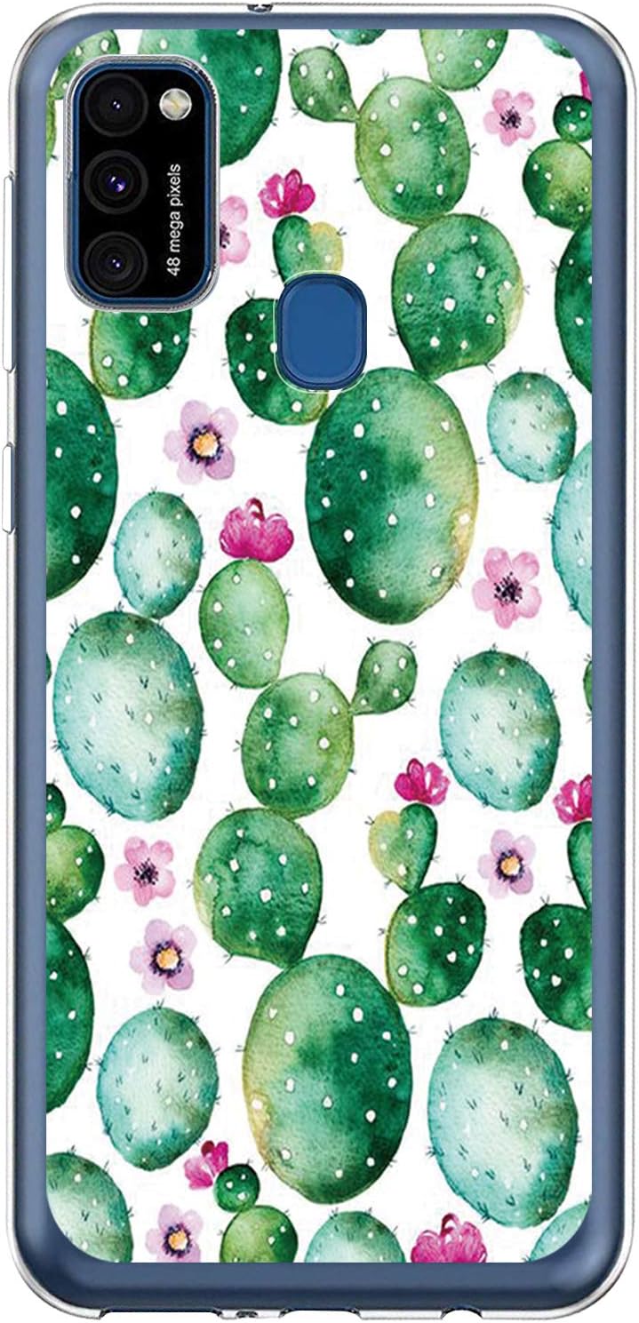 Case for Samsung Galaxy M31 Slim Thin Cactus Palm Leaves Purple Marble Design Flexible TPU Cover Glitter Soft TPU Rubber Full Body Protective Clear Bumper Silicone Shell for Samsung Galaxy M31