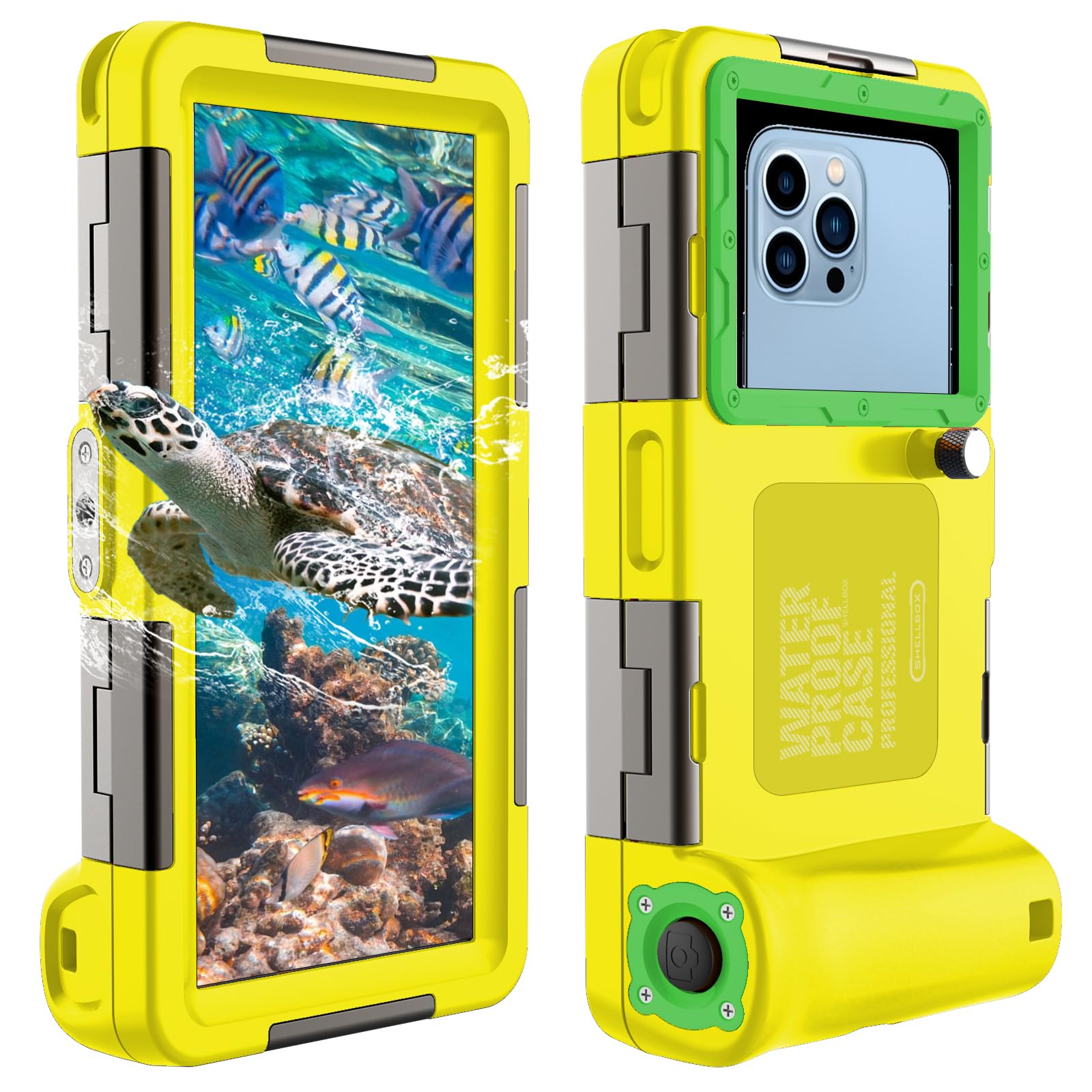 Photo 1 of Xiufavty Underwater Snorkeling Diving Phone Case for iPhone 16/15/14/13/12/11 Pro Max/XR/X Galaxy S24/S23/S22/S21 Professional Universal Waterproof Case for Snorkeling Scuba Dive Photo & Video, Yellow