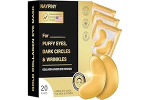 naypiny Golden Under Eye Patches Amino Acid & Collagen for Swollen Eyes, Under Eye Treatment Mask Help Reduce Wrinkles, Dark Circles and Puffiness - 20 Pairs
