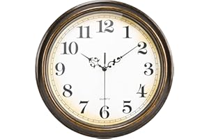 Yoiolclc Wall Clock Battery Operated Silent Non-Ticking Vintage Wall Clocks for Kitchen, School, Living Room (12Inch, Bronze)