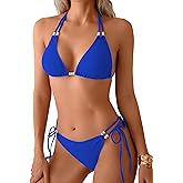 swimall Women's Bikini Set Sexy Triangle Halter Two Piece Swimsuit Double Straps String Tie Bathing Suit