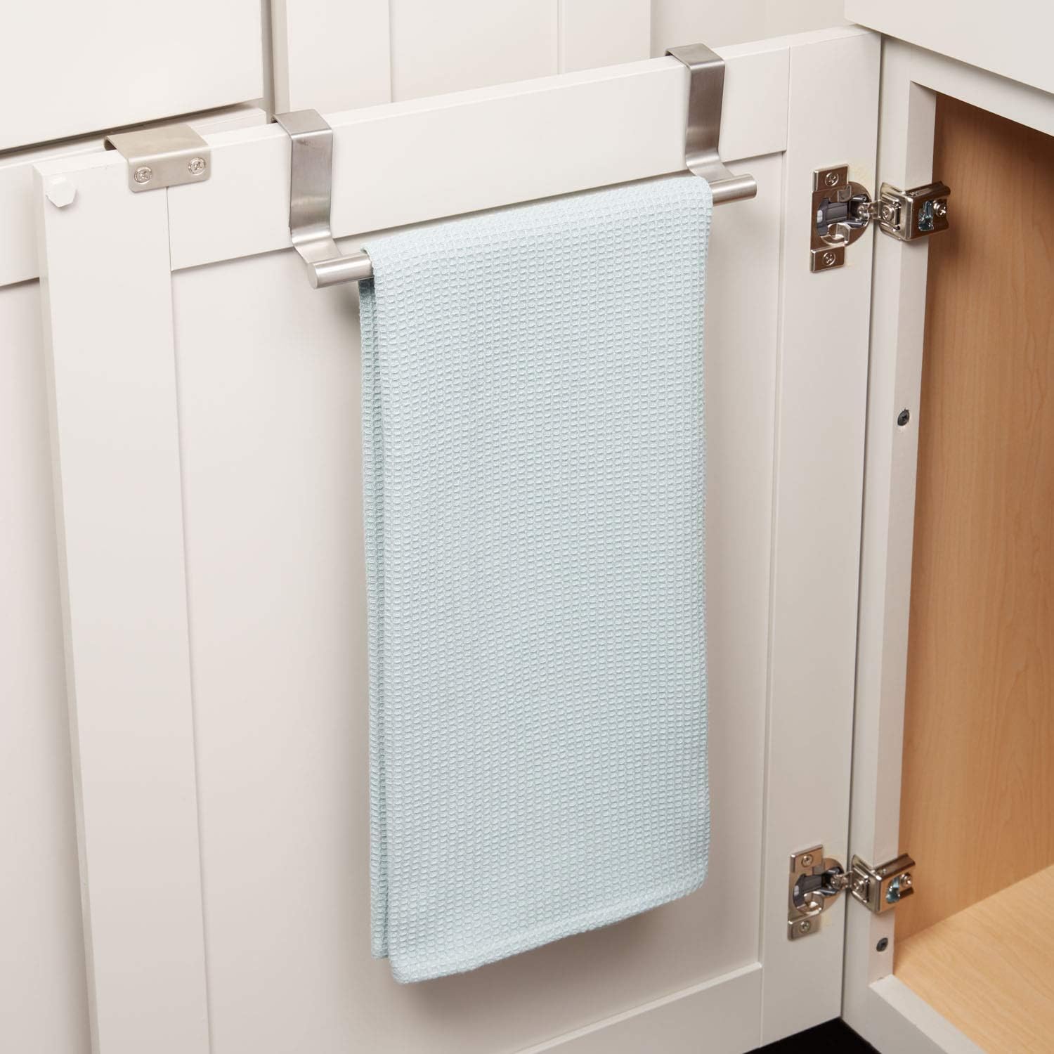 iDesign Forma Metal Over the Cabinet Towel Bar, Hand Towel and Washcloth Rack for Bathroom and Kitchen , 9.25" x 2.5" x 2.5", Stainless Steel: Home & Kitchen