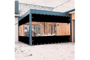 Ezcasch 20 Oz Outdoor Vinyl Curtain, Outdoor Clear Panel Curtain, Weather Resistant Outdoor Curtain for Pergola, Porch, Gazebos, with Rustproof Grommets (8'H x 8'W, Black)