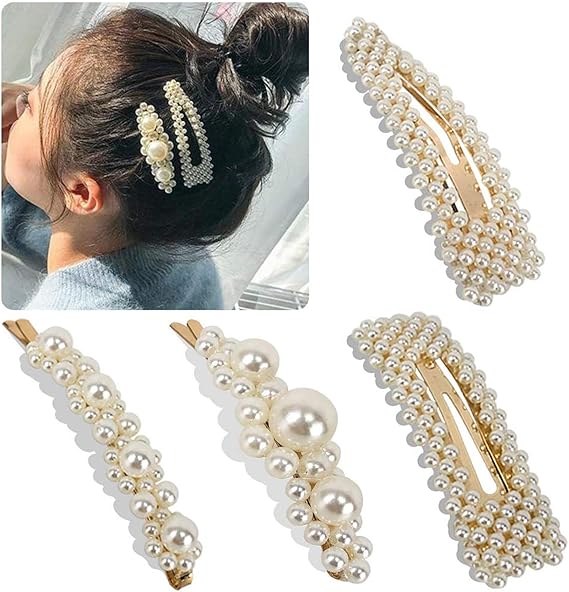 Pearl Hair Clip 4 Pack Pearl Hair Barrettes Women Gold Hair Pins
