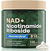 NAD Supplement 120 Capsules, Liposomal Nicotinamide Riboside, Resveratrol, Quercetin, NAD Nicotinamide Riboside Resveratrol 910mg for Women & Men, NAD Supplement for Anti Aging and Cell Regeneration
