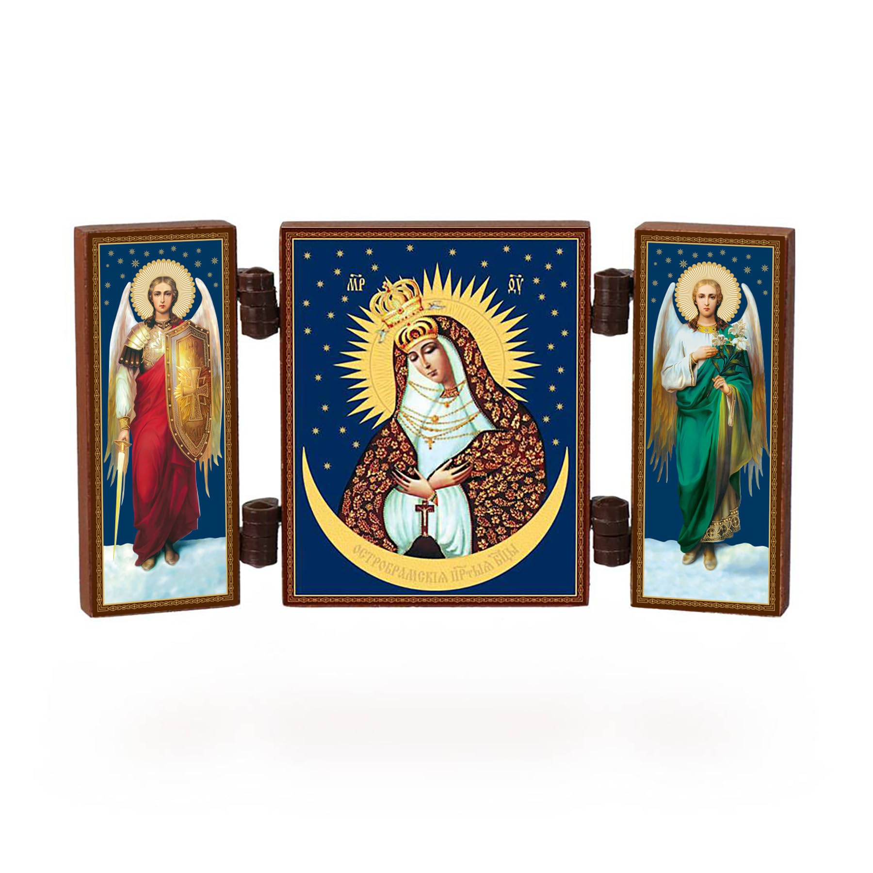 NKlaus - Merciful Mother of God - Christian icon triptych - Ostrobramskaya - travel altar wood 36167